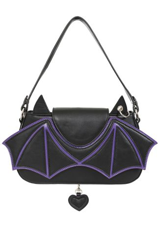 Batwing charm handtas zwart/paars