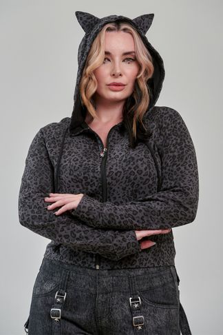 Grey leopard vampire kitty hoodie