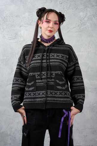 Zwart/grijs gebreid punkie love vest jas