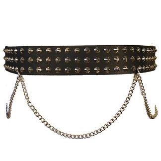 3 Row conical studded lederen riem met ketting