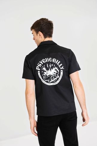 Psychobilly Bowlingshirt zwart/wit