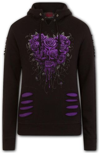 Bleeding heart Large hood ripped hoody (purple-black)