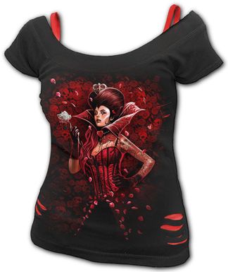 Queen of hearts 2 in 1 ripped top blk