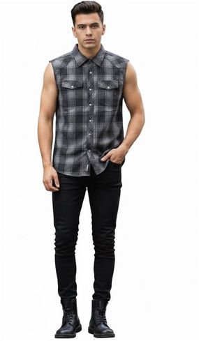 Babashop grey check shirt mouwloos