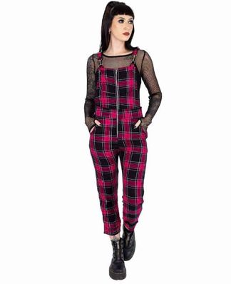 Asha dungarees dark pink check