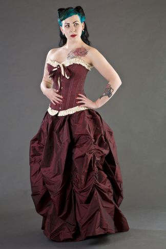 Bijou overbust corset burgundy/cream taffeta