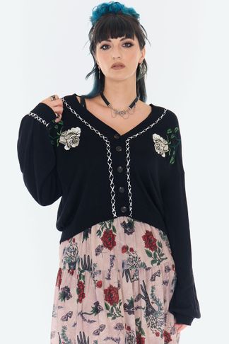 White rose cardigan vest geborduurd