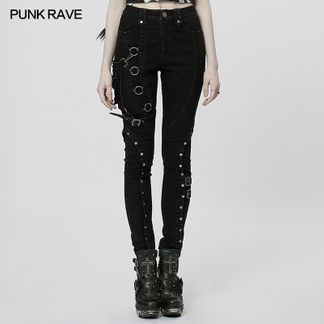 Distressed slim elastic denim pants 