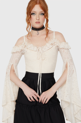 Killstar Breathless kant bardot top ivory
