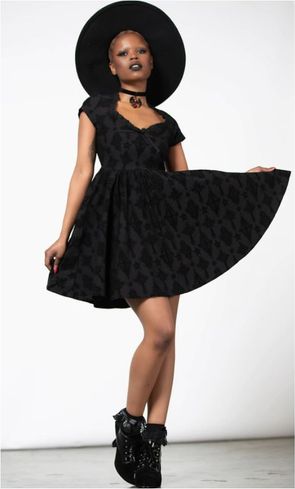 Killstar Crossed Chloe flocked skater dress
