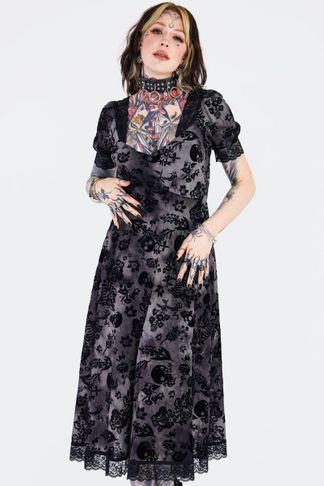 Flocked skull en kant midi jurk