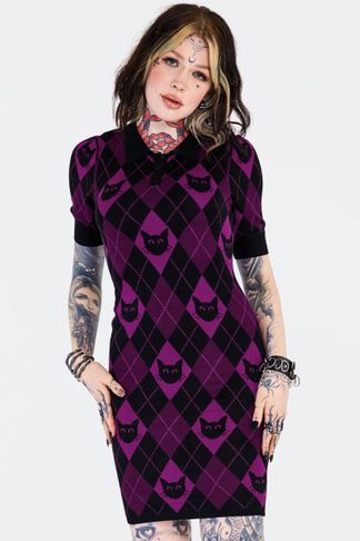 Jawbreaker Argyle Cat Knitted Polo Dress