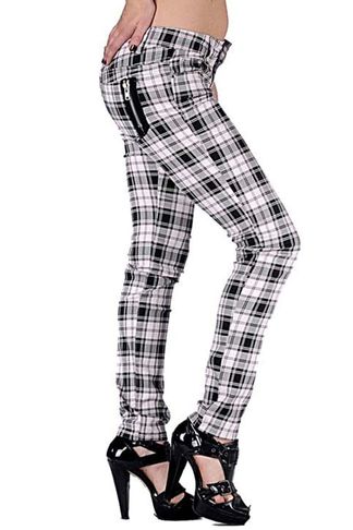 Jawbreaker - Skinny Tartan Jeans – White/Black - Punk Clothing
