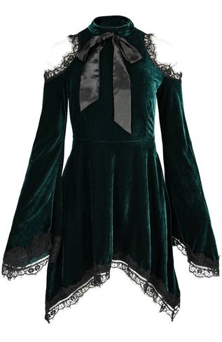 Green gaya velvet dress met strik & zijzakken