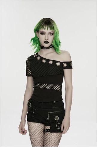 Punkrave WT-1078 Punk slant  shoulder top