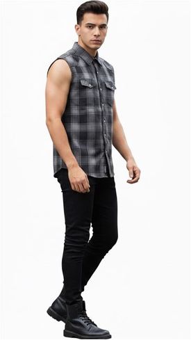 Babashop grey check shirt mouwloos