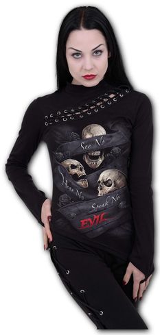 See no evil slant lace up longsleeve top