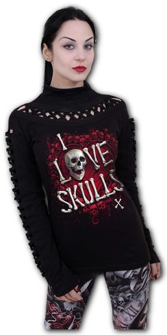 Love skulls waterfall slits Longsleeved top