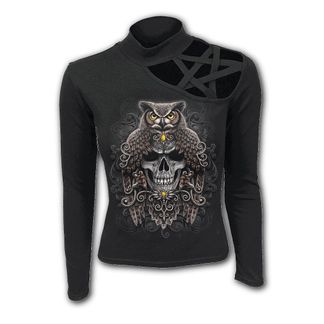 Death wisdom pentagram schouder top met lange mouwen