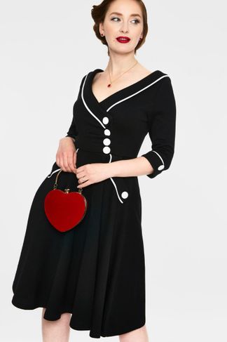 Marica 50's blk herringbone wide collar curve dress