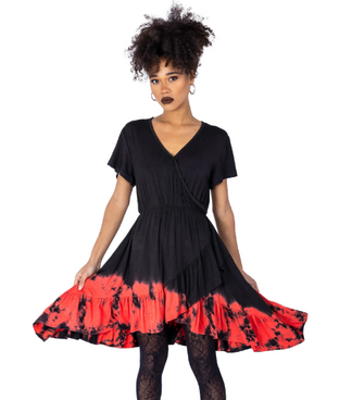 Megaera jurk zwart/rood tie dye