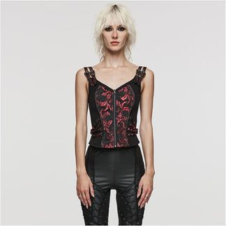Steampunk jacquard corset top Zwart/rood