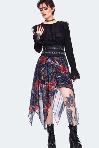 Jawbreaker Night Meadow Asymmetrical Mesh Skirt