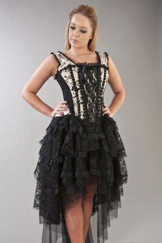 Burleska - Ophelie corset Dress -  cream satin flock Print