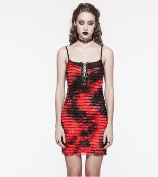 Punkrave Grunge ruffled tie-dyed jurk (red)