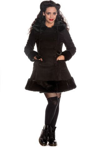 Sarah jane lolita stijl winterjas zwart Hellbunny