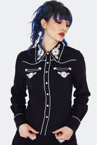 Western flowers geborduurd shirt