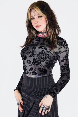 Jawbreaker Flocked Skull Crop Top