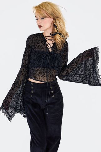 Zwart kanten trompet sleeve gothic top