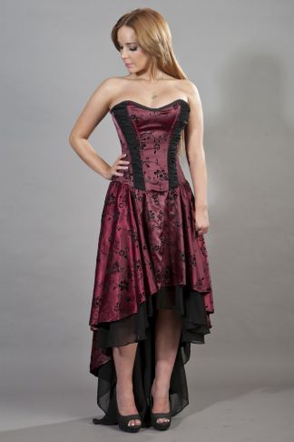 Burleska - Valerie Corset Dress - burgundy Satin flock
