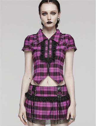 Punkrave Cher Plaid Shirt (violet & zwart)