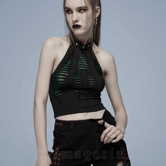 Halter top zwart/groen punkrave