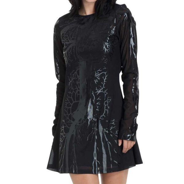 Black Hearted Veins Skater Dress - Babashope - 5