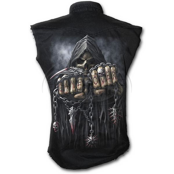 GAME OVER - Sleeveless Stone Washed Worker Black - Babashope - 4