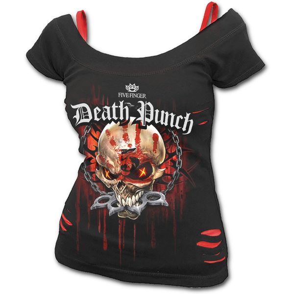 5FDP - ASSASSIN - Licensed Band 2in1 Red Ripped Top Black - Babashope - 2