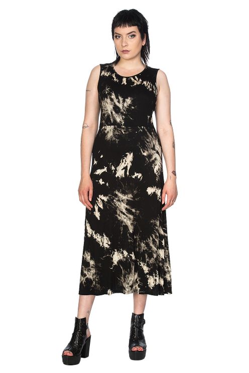 Throw on Tie Dye dress (blk-cream) - Babashope - 5