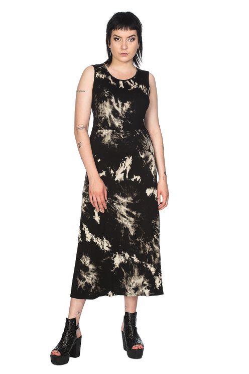 Throw on Tie Dye dress (blk-cream) - Babashope - 5