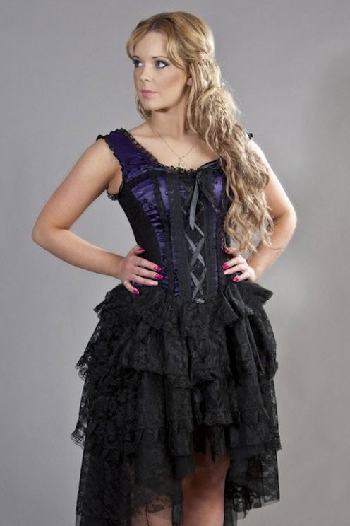 Ophelie burlesque corset jurk in paars koning brokaat - Babashope - 4