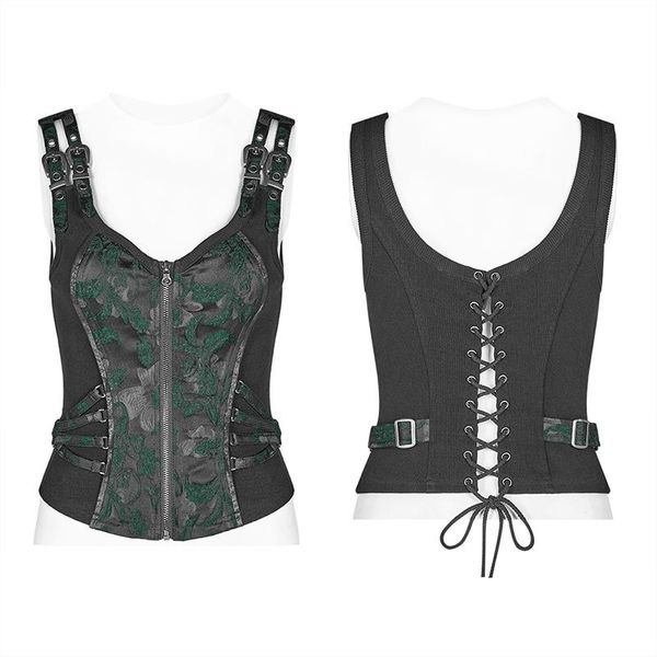 Steampunk jacquard corset top (blk/green) - Babashope - 7