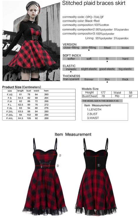 Punk rave red tartan braces dress - Babashope - 5