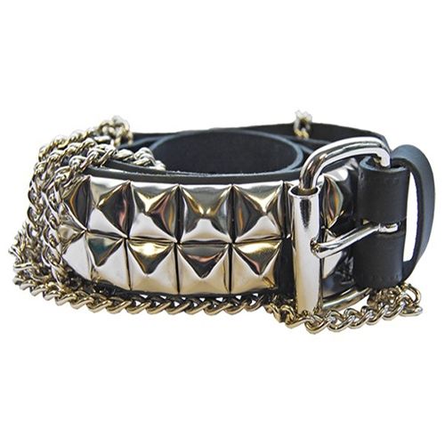 2 row pyramide belt with 3 chains leather - Babashope - 2