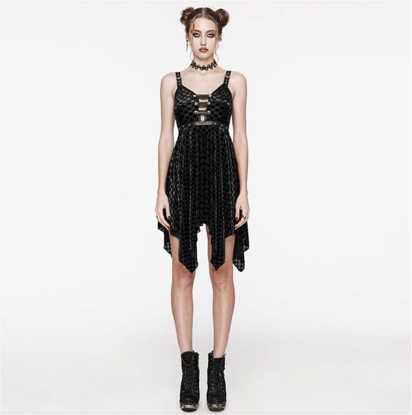 Punkrave Gothic Irregular Plunging Plaid Slip Dress  - Babashope - 8