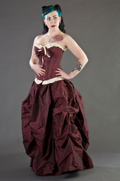 Bijou overbust corset burgundy/cream taffeta - Babashope - 2