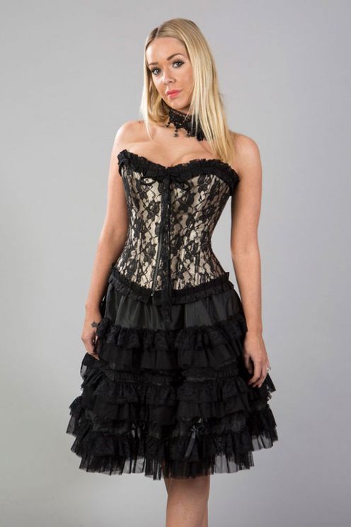 Lolita burlesque & gothic skirt, black taffeta - Babashope - 3