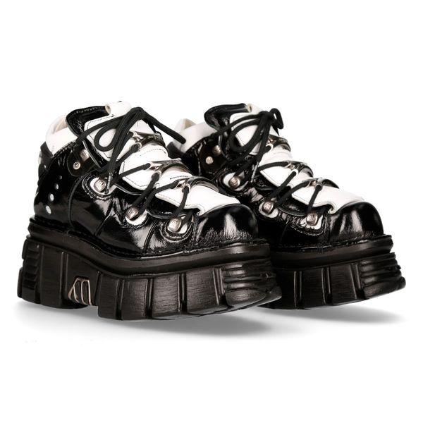 Newrock M-106-S55 Zwart-wit nappa lederen tower boots - Babashope - 9