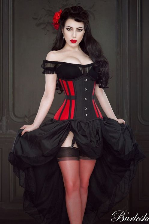 Morgana onder-borst steel boned corset Red&black taffeta - Babashope - 4